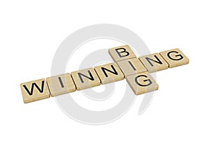 Big Winning, words written with wooden letters, isolated on white background