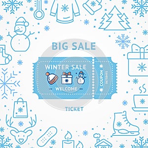 Big Winter Sale Concept with Coupon Ticket. Vector