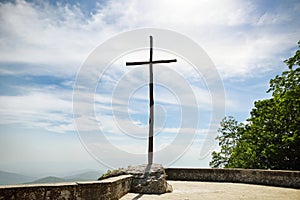 Big wooden cross on the square called Quadrante, at the Sanctuary of La Verna Chiusi della Verna, one of the most important