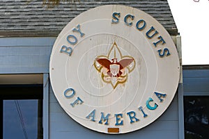 Big wooden sign on a building stating Boy Scouts of America