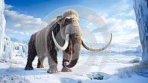 big woolly mammoth on a frozen lake