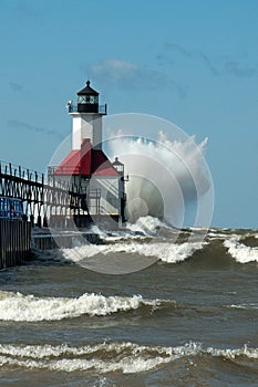 Big WOOSH! wave and michigan lighthouse