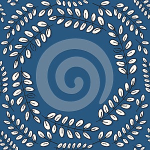 Big wreath of leaves on blue background