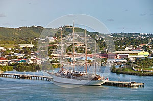 Big yacht docked in caribbean island