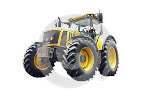 Big yellow agricultural tractor isolated on white background.