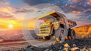 Big yellow anthracite mining truck in open pit coal mine industry for efficient coal extraction