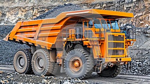 Big yellow anthracite mining truck in open pit coal mine industry for efficient extraction