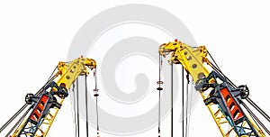 Big yellow construction crane for heavy lifting isolated on white background. Construction industry. crane for container lift