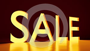 Big Yellow Light Emitting Sale Carved In A Red Wall - 3D Rendering