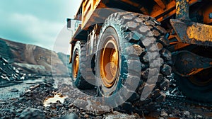 Big Yellow Mining Truck in Anthracite Coal Open Pit Mine Industry. Generative AI