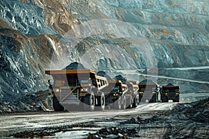 Big Yellow Mining Truck in Anthracite Coal Open Pit Mine Industry. Generative AI