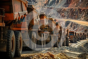 Big Yellow Mining Truck in Anthracite Coal Open Pit Mine Industry. Generative AI