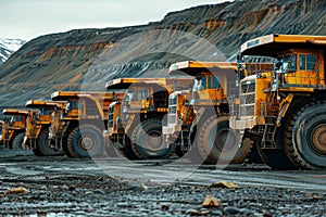 Big Yellow Mining Truck in Anthracite Coal Open Pit Mine Industry. Generative AI