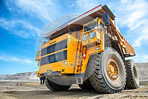 Big yellow mining truck. Belaz.