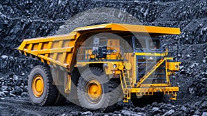 Big yellow mining truck in open pit anthracite coal mining industry for efficient extraction