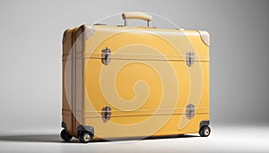 big yellow travel suitcase on white background