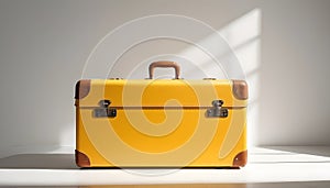 big yellow travel suitcase on white background