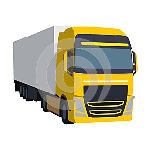 Big yellow truck pulling load, vector illustration