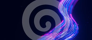 Bigdata light speed data flow S-turn closeup. Abstract digital data stream of quantum computing. Cyberspace of qubit