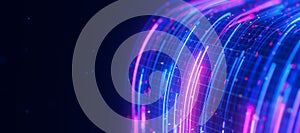 Bigdata light speed data flow turn closeup. Abstract digital data stream of quantum computing. Cyberspace of qubit