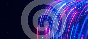 Bigdata light speed data flow turn closeup. Abstract digital data stream of quantum computing. Cyberspace of qubit