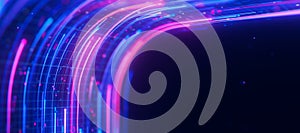 Bigdata light speed data flow turn closeup. Abstract digital data stream of quantum computing. Cyberspace of qubit