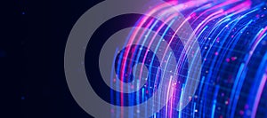 Bigdata light speed data flow turn closeup. Abstract digital data stream of quantum computing. Cyberspace of qubit