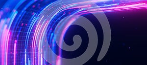 Bigdata light speed data flow turn closeup. Abstract digital data stream of quantum computing. Cyberspace of qubit