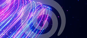 Bigdata light speed data flow turn closeup. Abstract digital data stream of quantum computing. Cyberspace of qubit