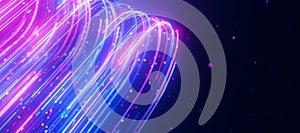 Bigdata light speed data flow turn closeup. Abstract digital data stream of quantum computing. Cyberspace of qubit