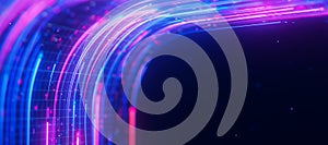 Bigdata light speed data flow turn closeup. Abstract digital data stream of quantum computing. Cyberspace of qubit