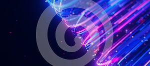 Bigdata light speed data flow turn closeup. Abstract digital data stream of quantum computing. Cyberspace of qubit