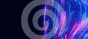 Bigdata light speed data flow wave closeup. Abstract digital data stream of quantum computing. Cyberspace of qubit