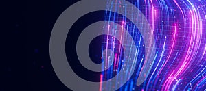 Bigdata light speed data flow wave closeup. Abstract digital data stream of quantum computing. Cyberspace of qubit