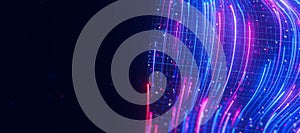 Bigdata light speed data flow wave closeup. Abstract digital data stream of quantum computing. Cyberspace of qubit