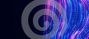 Bigdata light speed data flow wave closeup. Abstract digital data stream of quantum computing. Cyberspace of qubit