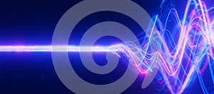 Bigdata light speed data flow wave side view. Abstract digital data stream of quantum computing. Cyberspace of qubit