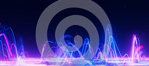 Bigdata light speed data flow wave side view. Abstract digital data stream of quantum computing. Cyberspace of qubit