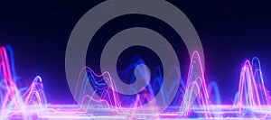 Bigdata light speed data flow wave side view. Abstract digital data stream of quantum computing. Cyberspace of qubit