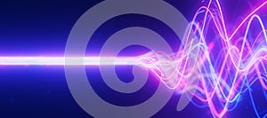 Bigdata light speed data flow wave side view. Abstract digital data stream of quantum computing. Cyberspace of qubit