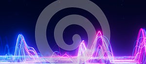 Bigdata light speed data flow wave side view. Abstract digital data stream of quantum computing. Cyberspace of qubit