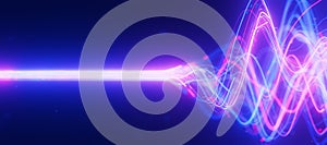 Bigdata light speed data flow wave side view. Abstract digital data stream of quantum computing. Cyberspace of qubit