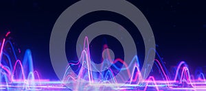 Bigdata light speed data flow wave side view. Abstract digital data stream of quantum computing. Cyberspace of qubit