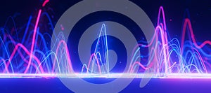 Bigdata light speed data flow wave side view. Abstract digital data stream of quantum computing. Cyberspace of qubit