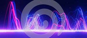 Bigdata light speed data flow wave side view. Abstract digital data stream of quantum computing. Cyberspace of qubit