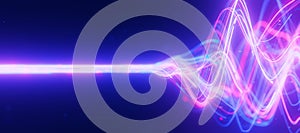 Bigdata light speed data flow wave side view. Abstract digital data stream of quantum computing. Cyberspace of qubit