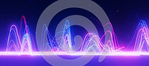 Bigdata light speed data flow wave side view. Abstract digital data stream of quantum computing. Cyberspace of qubit