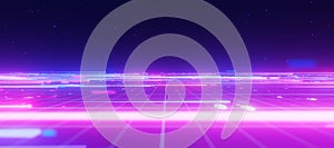 Bigdata light speed planar flow horizon. Abstract digital data stream of quantum computing. Cyberspace of qubit trails