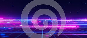 Bigdata light speed planar flow horizon. Abstract digital data stream of quantum computing. Cyberspace of qubit trails