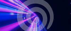 Bigdata light speed planar flow to infinity. Abstract digital data stream of quantum computing. Cyberspace of qubit